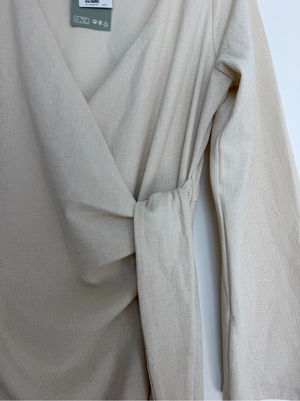 H&M Cream Long-Sleeve Wrap Midi Dress - Picture 3 of 4